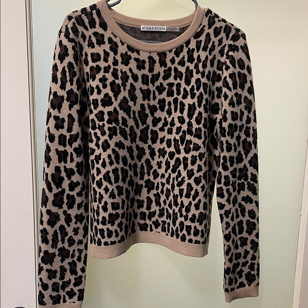 Alice + Olivia Leopard beaded wool sweater . Excellent condition . Size large
